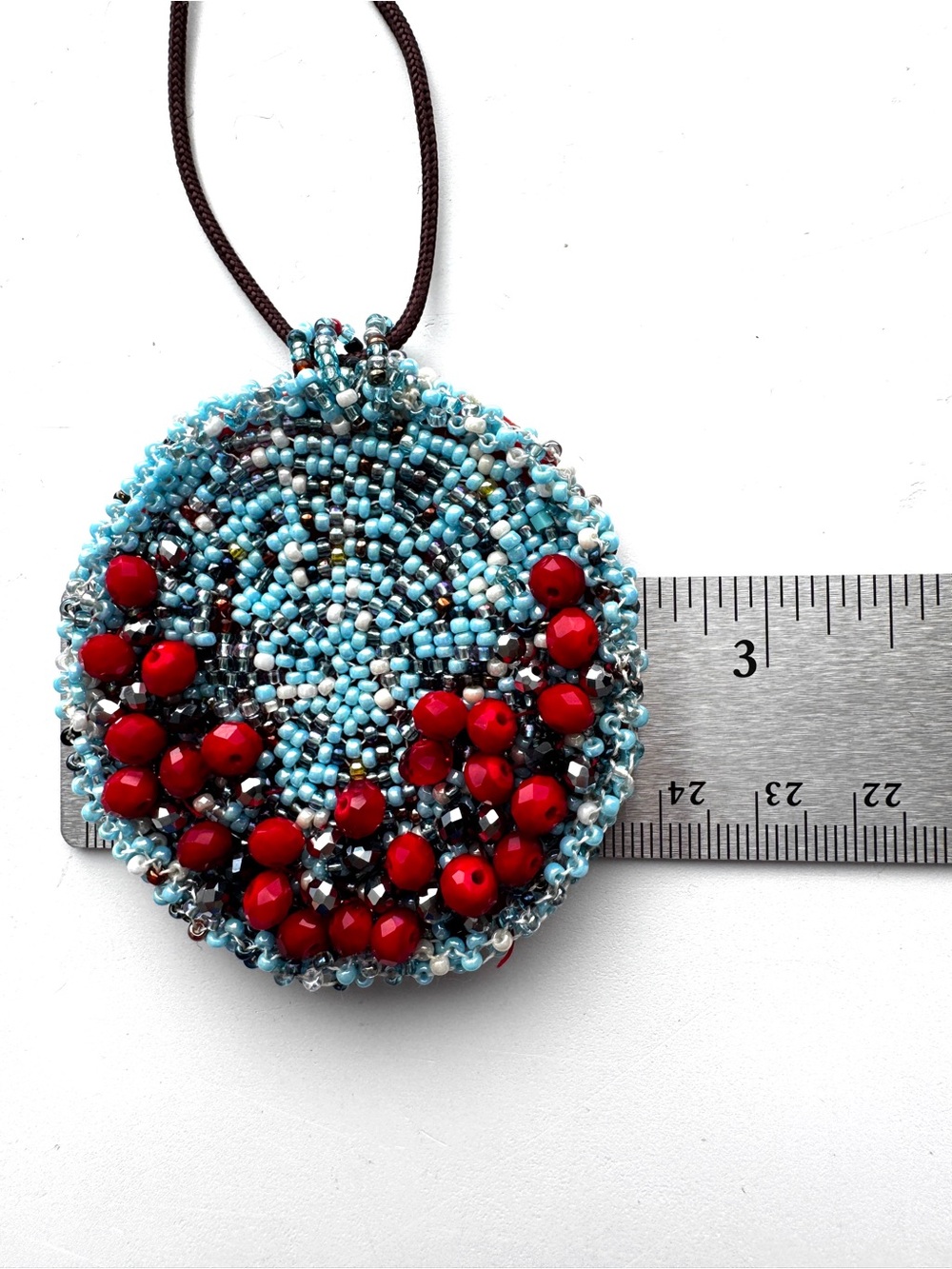 Handcrafted Turquoise & Red Beaded Pendant Necklace with Cord Necklace - Picture 3 of 3